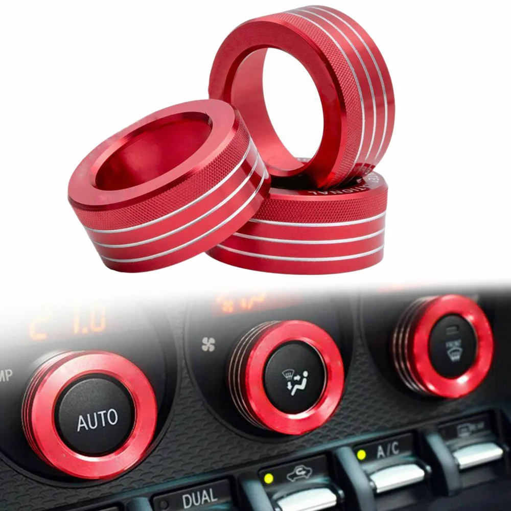 3x AC Knob Control Volume Red Cover Rings Trim For 2013-UP Subaru BRZ FRS Toyota 86 GT86 FT86 Control Knob Ring Kit