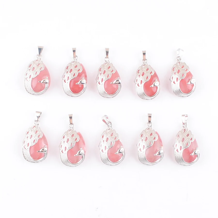 

New Arrivals 2024 Watermelon Red Stone Pendants Peacock Animal Shaped Women Exquisite Clavicle Dinner Lucky Jewelry 10Pcs AN4639