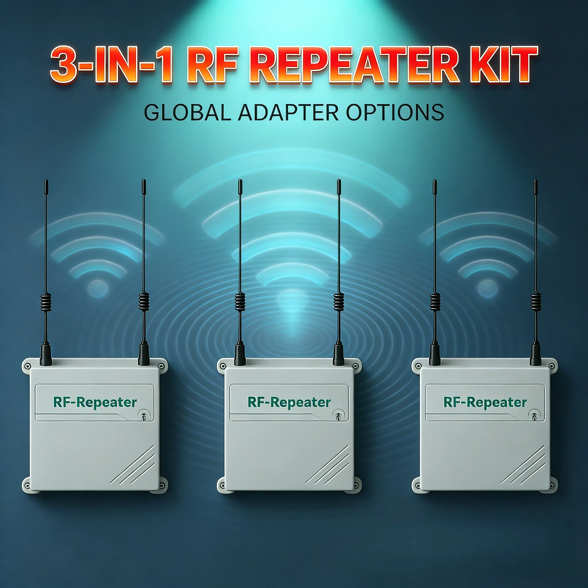 CE-RED Certified 433MHz Wireless Repeater, 12V DC Dual Antennas, EU/US Plug for Alarm Sensors