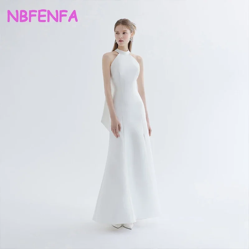 White Satin Evening Dresses Banquet Halter Neck Mermaid Slim Fit Slit Sexy Light Wedding Dress Simple vestido blanco mujer boda