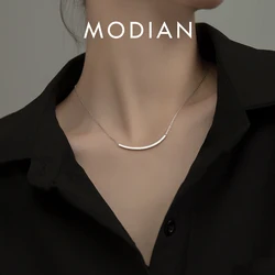 Modian srebrne proste geometryczne kobiece naszyjniki 100% 925 Sterling Silver Classic Fashion Chain naszyjniki dla kobiet dziewczyna biżuteria