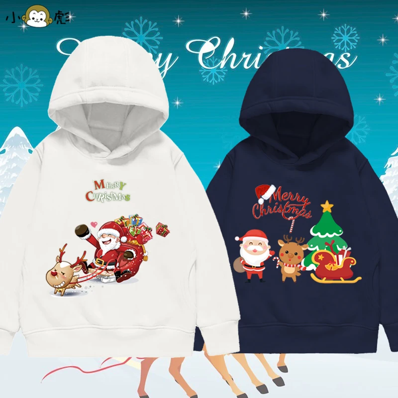 Felpa con cappuccio per bambini con renna di Babbo Natale di Natale Ragazzo Ragazza Autunno Inverno Quotidiano All'aperto Casual Allentato Caldo Abbigliamento sportivo morbido