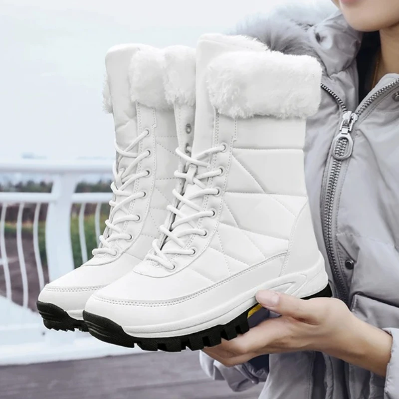

Fashion Winter Boots Women's High Top Snow Boots Warm Plush Lined Zipper Ankle Boots Anti Slip White Thick Bottom Shoes 2025