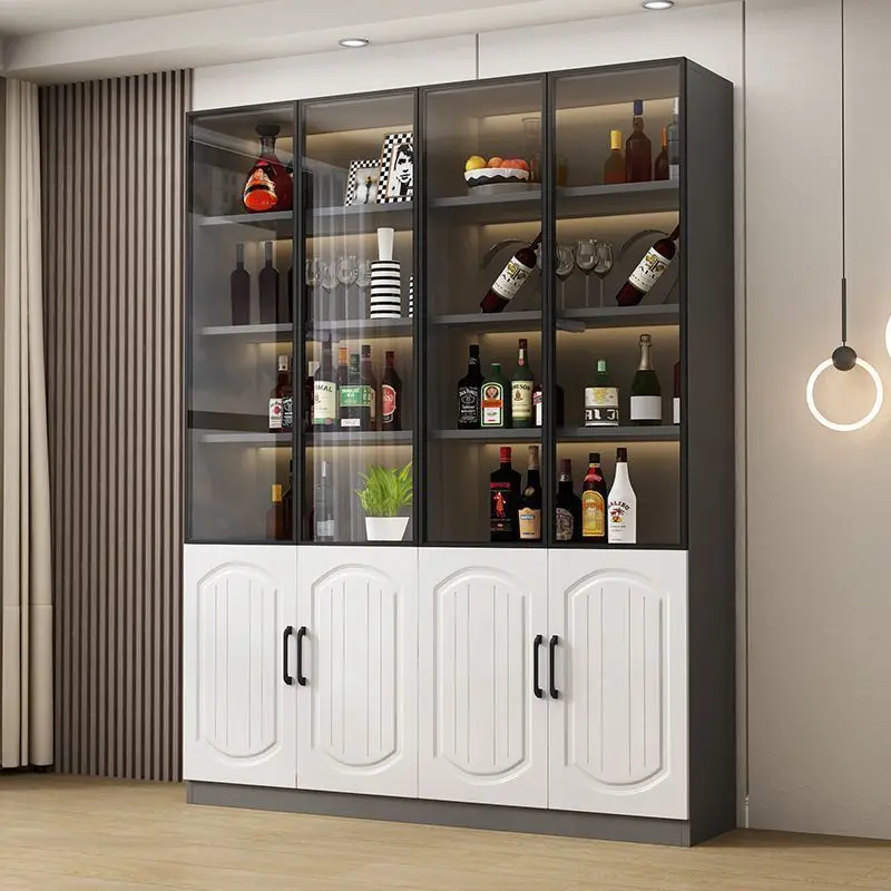 Glass door wine cabinet household dust-proof living room against the wall dining side cabinet light luxury locker simple display