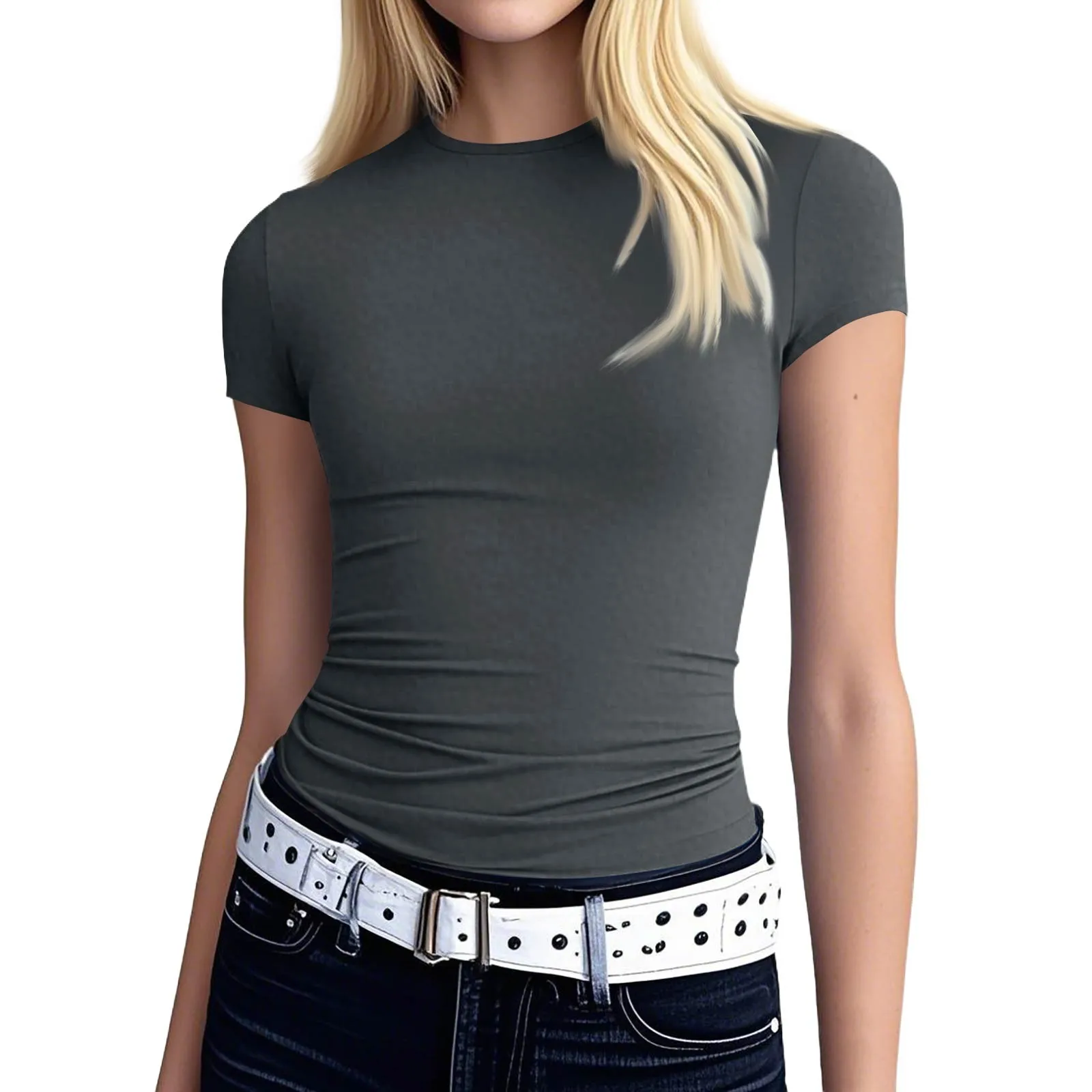 Donne Sexy Slim Fit Magliette e camicette Manica Corta Solido Sexy Tee Camicetta Slim Fit Stretto Crop-Top T Shirt Vestiti Per Le Donne Top Mujer Traf