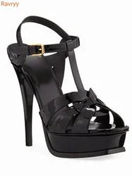 여성용 플랫폼 샌들, 핍 토 블랙 카키 얇은 힐 샌들, PU 크로스 슬링백 발목 스트랩 샌들, 패션 파티 대형 사이즈