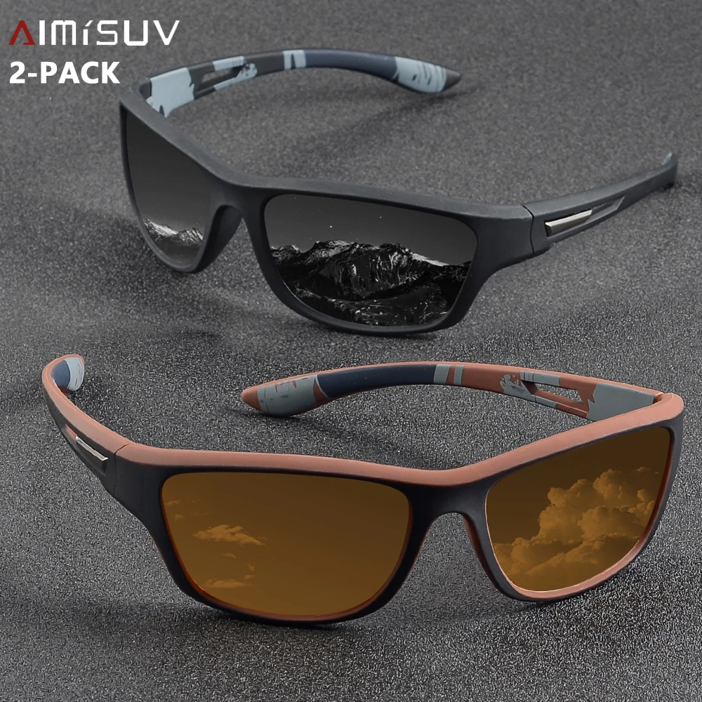 

AIMISUV 2Pieces Fashion Vintage Square Sports Sunglasses Men Women Driving Fishing Brand Designer Sun Glasses Retro Shades UV400