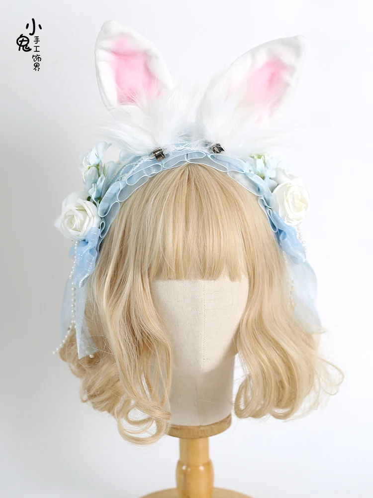 Ribbon Bow Hairband with Hairpins Girls Lolita Lace Ruffled Headband Sweet Embroidery Anime Maid Cosplay Headdress