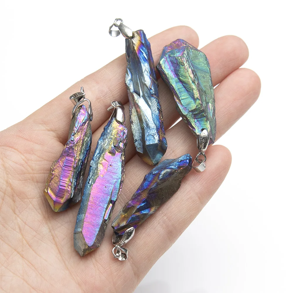 1 قطعة الحجر الطبيعي مطلي كريستال قلادة كوارتز غير النظامية العنقودية خمر سحر صنع عقد دي اي واي مجوهرات 10x55mm