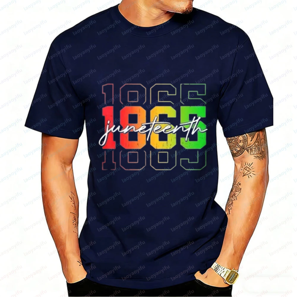 

Juneteenth 1865 T-Shirt Men Vintage Distressed Number Graphic Black History Freedom Emancipation Day Casual Cotton Shirt Gift