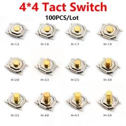 100PCS 4X4X1.5MM SMD Tactile Tact Push Button Micro Switch 4*4*1.5mm~7mm Push Button Copper Head Keys Button 4Pin