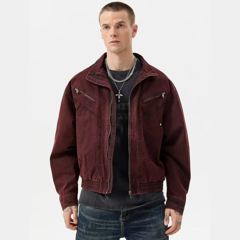 Autumn American Retro Cargo Jacket Men Streetwear Fashion Loose Casual Short Bomber Coat Man Motorcycle Jacket Outerwear