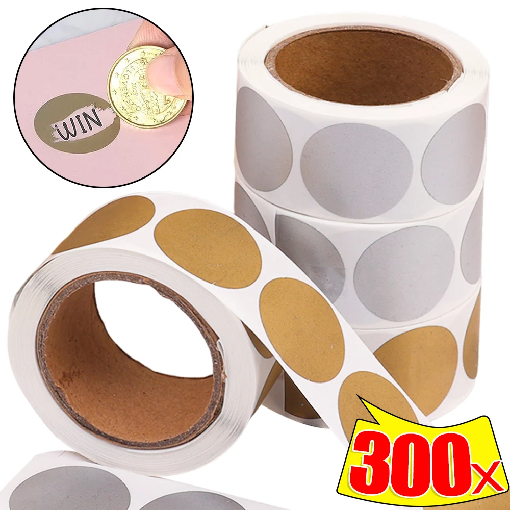 300Pcs/Roll Golden Scratch Off Stickers 1 Inch Labels Sticker Ronde Vorm Geschenkpakket Afdichting Stickers Briefpapier Decor Etiketten