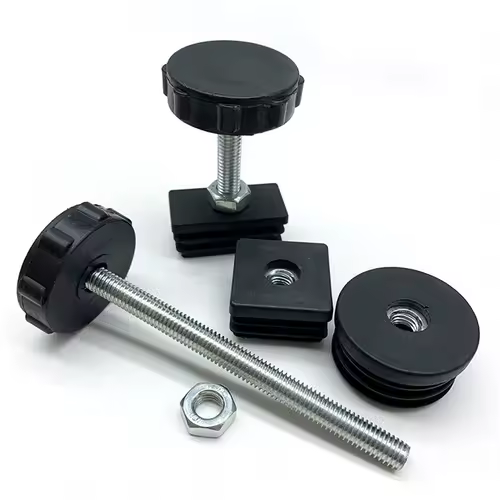 4Pcs Square Adjustable Foot Mat With M8 Nut Pipe Plug Black Rectangle Tube Furniture Leveling Feet Levelers For Table Chair Legs - Image 4