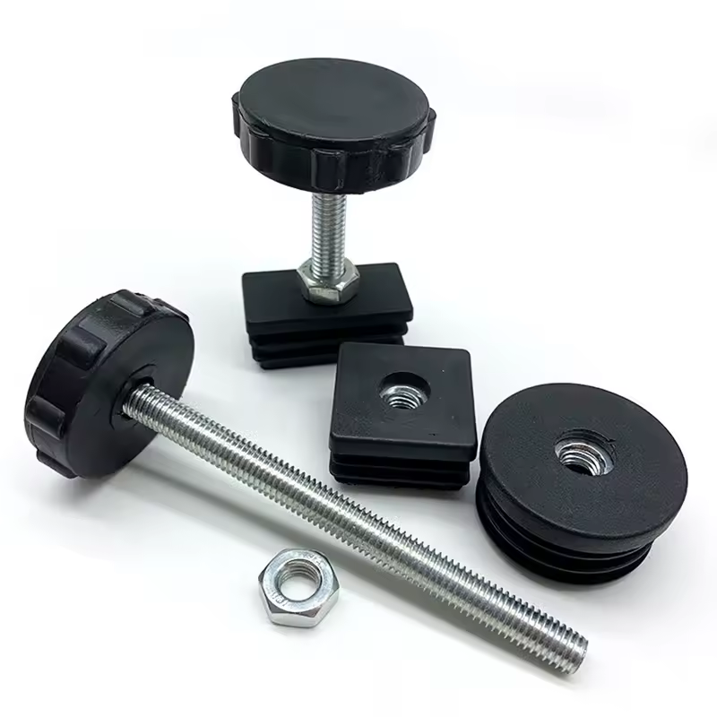 4Pcs Square Adjustable Foot Mat With M8 Nut Pipe Plug Black Rectangle Tube Furniture Leveling Feet Levelers For Table Chair Legs - Image 4