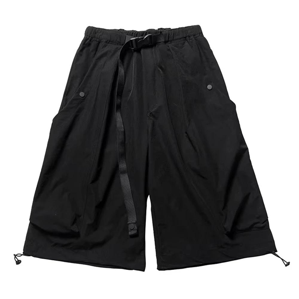 2025 Summer Tactical Shorts Cropped Pants Men Straight Wide Leg Shorts Functional Loose Streetwear Elastic Waist Short Pant