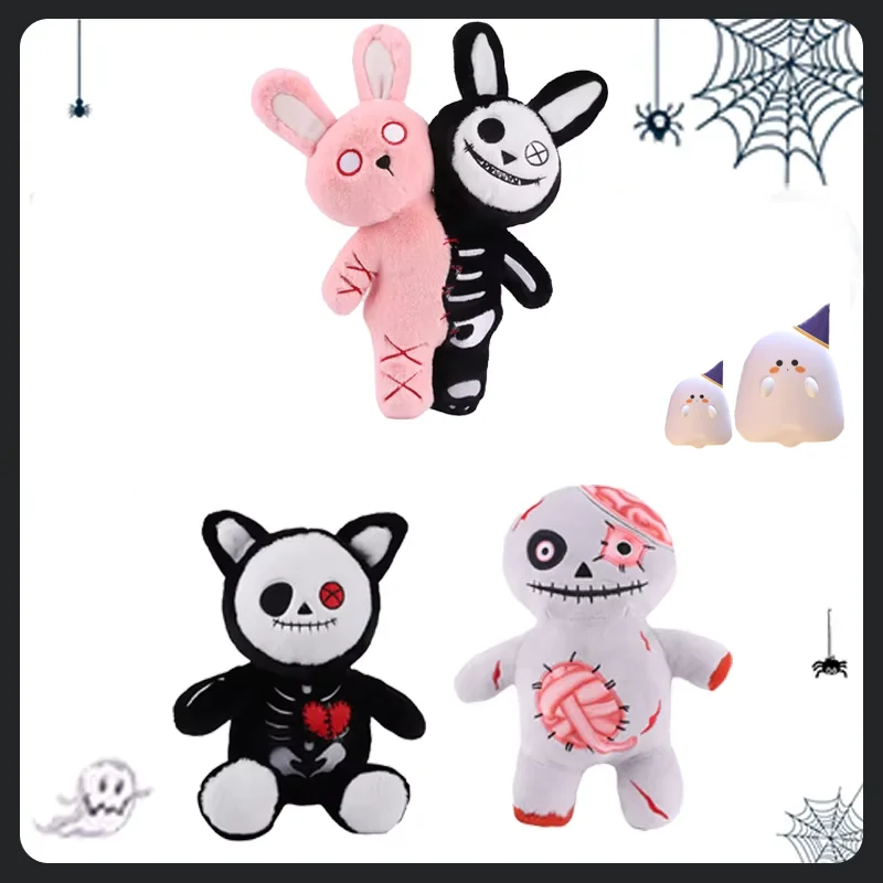 Halloween Doppelköpfiger Kürbis Plüschtier Doppelköpfiger Totenkopf Kaninchen Horrorschädel Weißer Geist Leuchtende Zombie Katze Halloween Geschenk
