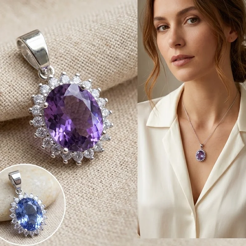 Buy 3 Get 1 Free 26x15mm Beautiful 2.9g Created Zultanite Color Changing Alexandrite Topaz CZ Ladies Gift Silver Pendant