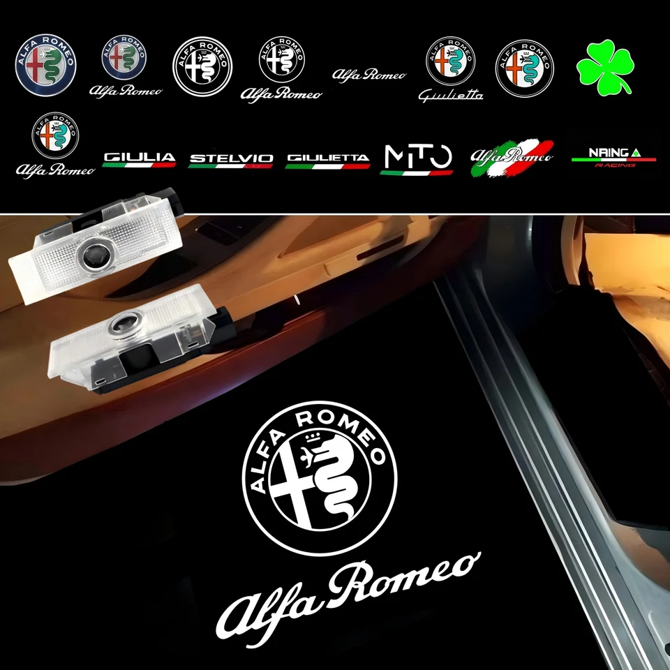 Alfa Romeo Giulia 952 Tonale Mito Stelvio 949 Spider 159 166 GT Giulietta 용 2X LED 자동차 환영 로고 라이트 도어 프로젝터 라이트