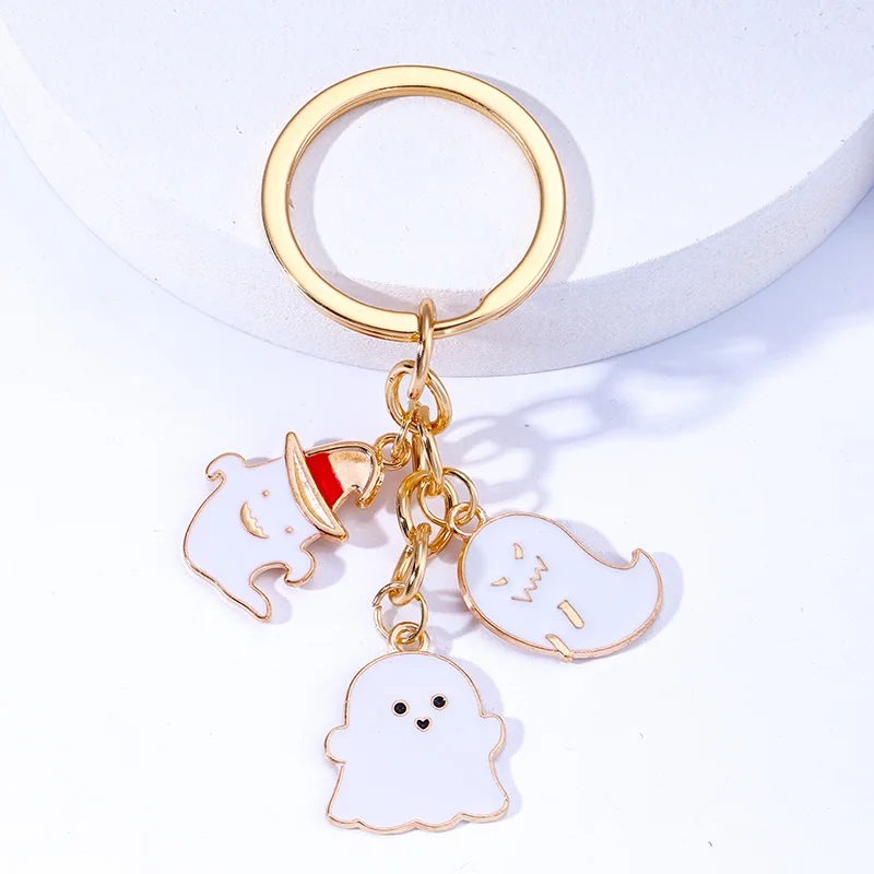 Cute Alloy Enamel Cartoon Ghost Skull Death Pumpkin Charms Key Chains Halloween Theme Trendy DIY Keyrings Accessories