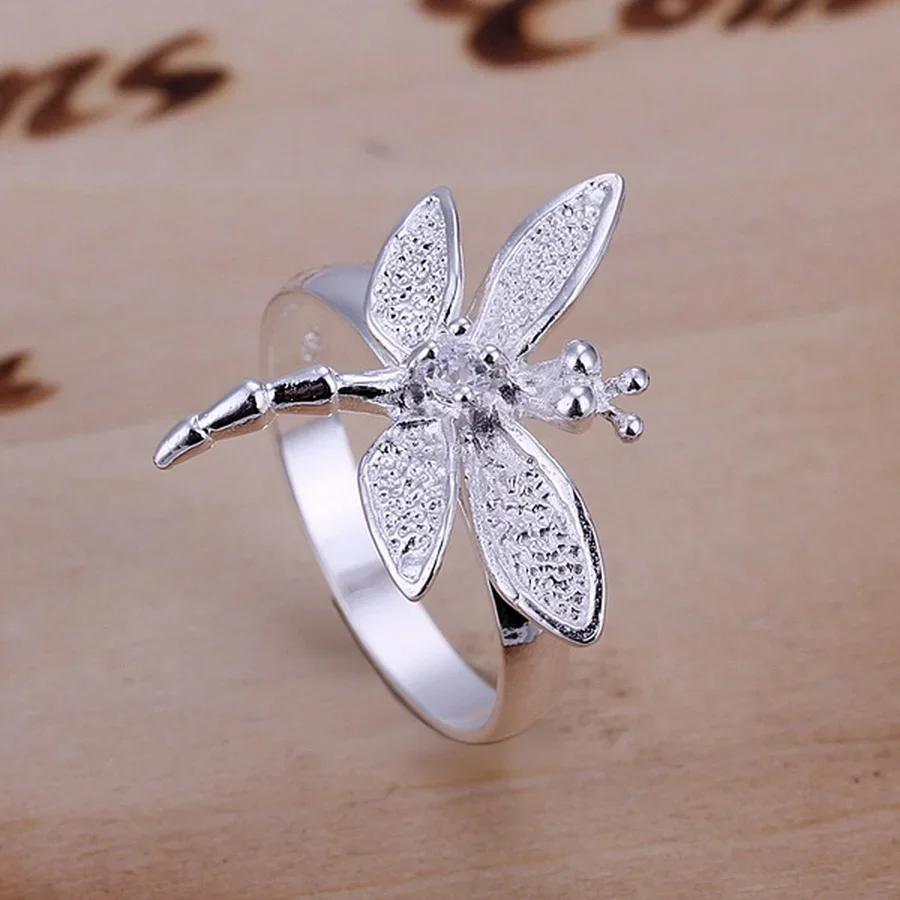 New Arrive Festival Gifts 925 Sterling Silver Rings Inlaid Stone Dragonfly Beautiful Trendy Jewelry Women Lady Cute