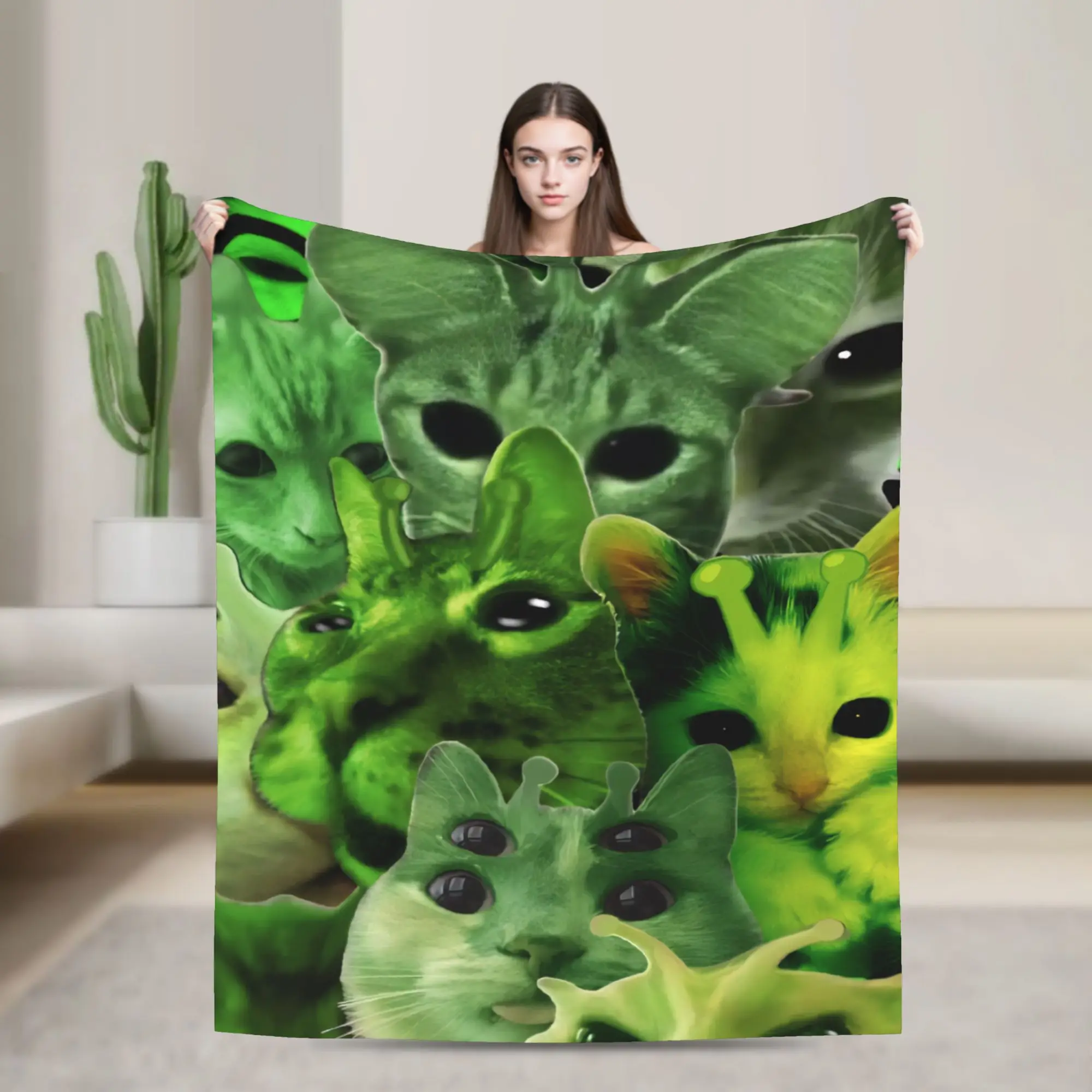 Comfortable Alien Cat cats Blanket Accessories Room Decorative  Blanket Throw Super Soft Flannel for Office