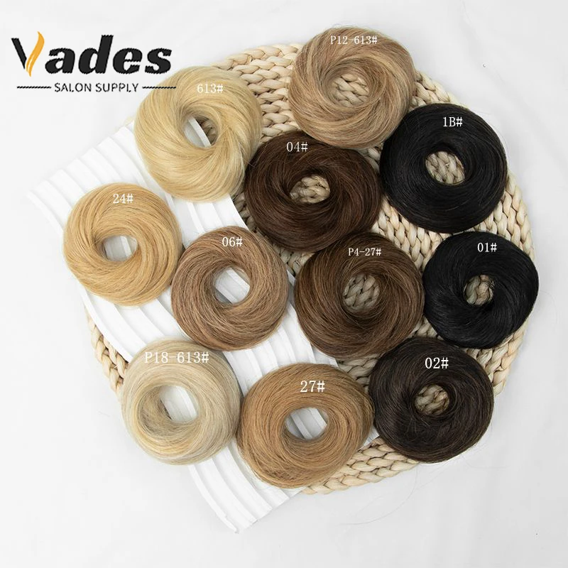 16 Colors Messy Bun Hair Piece Human Hair Tousled Smooth Stretchy Fluffy Donut Updo Elastic Rubber Band Human Hair for Women