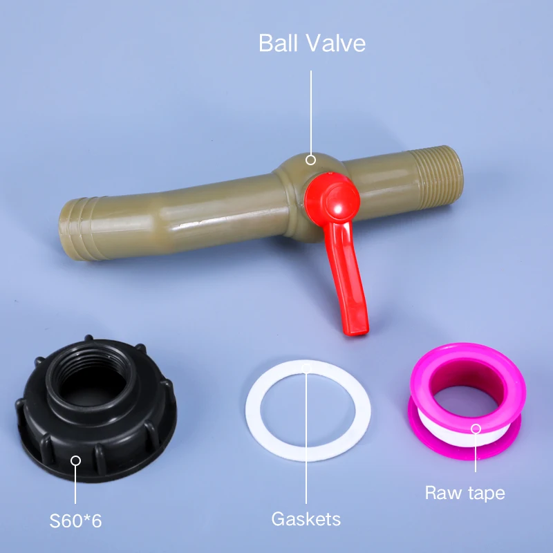 1set Plastic IBC Tank Fittings S60*6 Thread Valve Hose Switch Fittings Lengthen IBC Tank Adapter Garden Hose Faucet