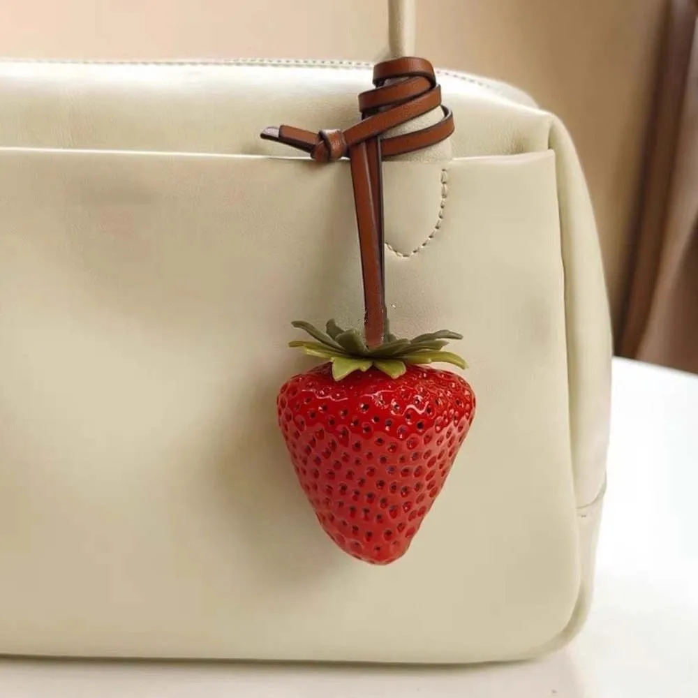 

Funny Waterproof Strawberry Key Ring 3D Elegant Versatile Bag Charm Alloy Handmade Red Resin Fruit Pendant Party