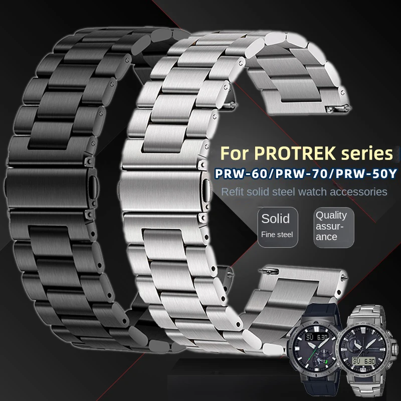 PRG600/650 PRW6600 stainless steel strap 24mm For Casio PROTREK PRG-650 600 PRW-6600Y Metal Band Quick Release Replace Bracelet