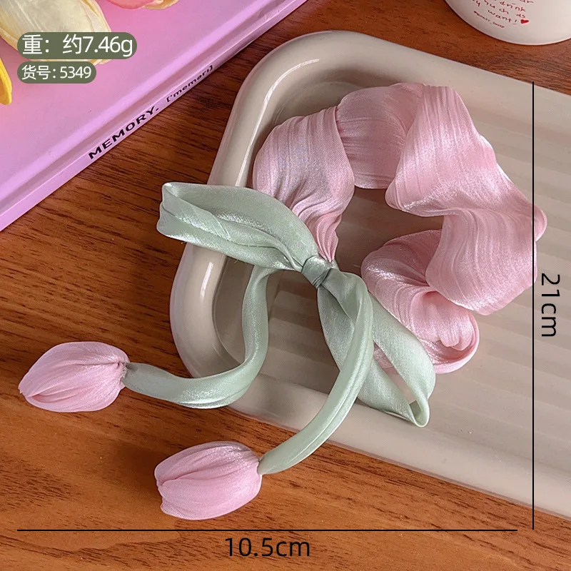 2024 Korean Floral Colored Scrunchies Sweet Women Girls Hair Ties Tulip Tassel Hair Rope Summer Hairband Hair Accessories