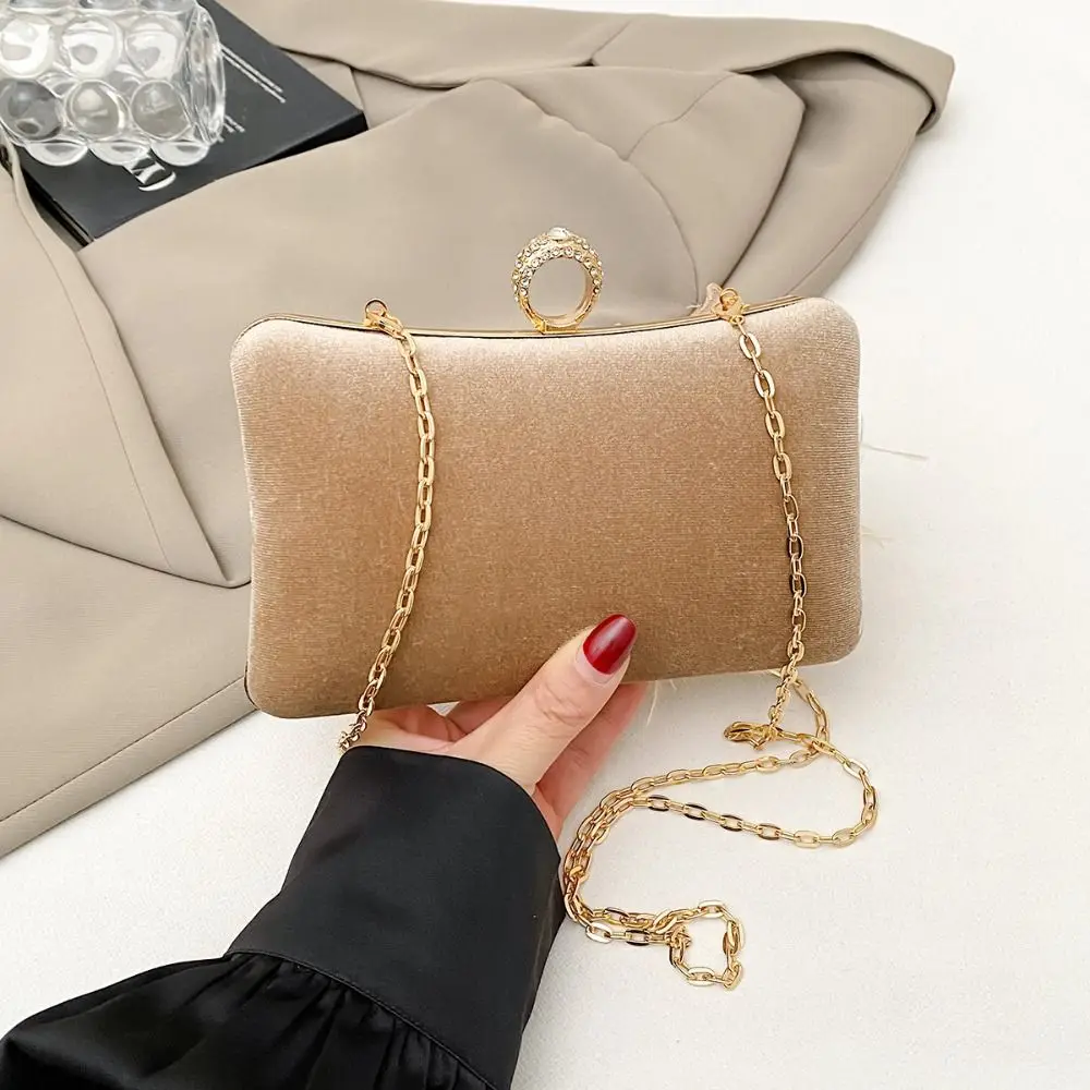 

Elegant Rhinestone Evening Banquet Bag Flower Velvet Ladies Clutch Bag Large Capacity Single Shoulder Chain Crossbody Bag Party