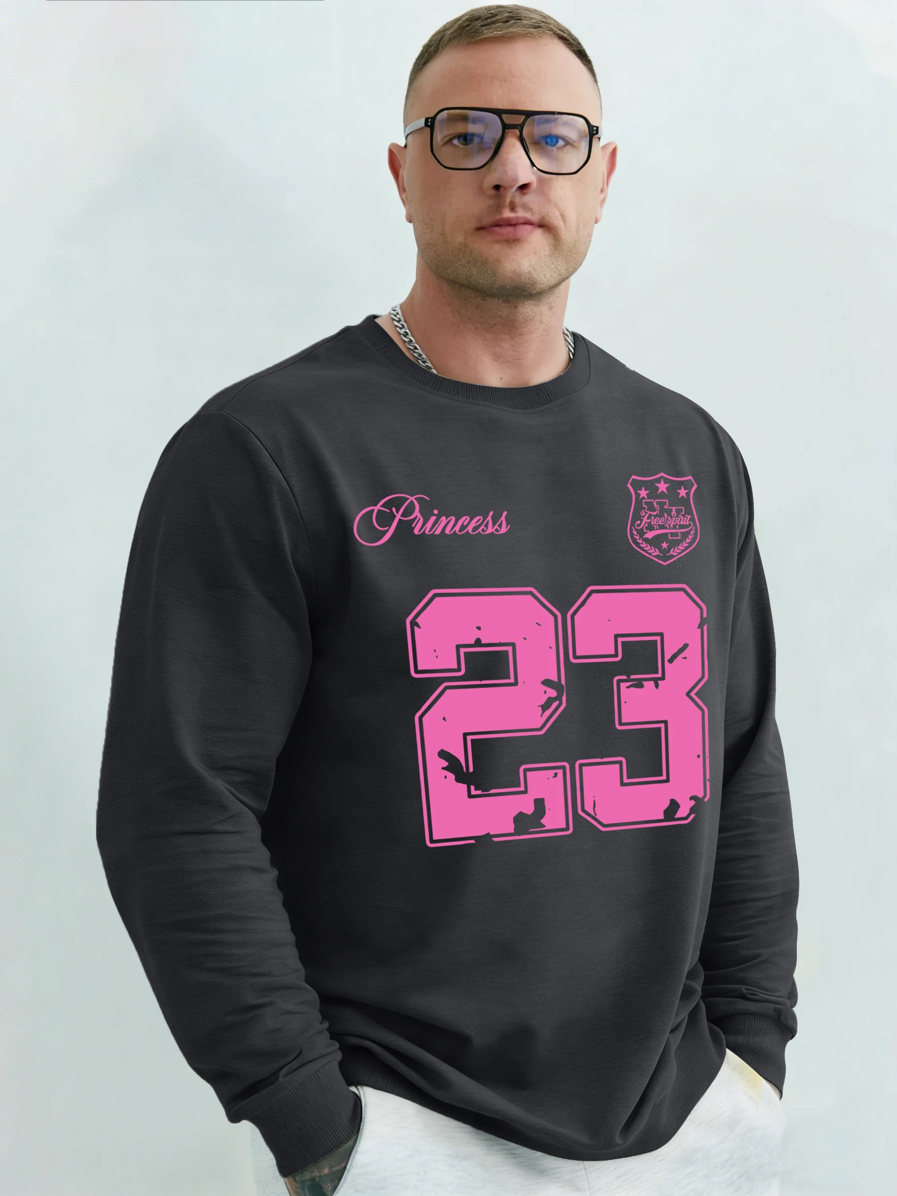 

Уличный повседневный свитшот принцессы с принтом номера 23, мужская модная одежда с круглым вырезом, флисовый осенний пуловер, свободная мягкая одежда унисекс