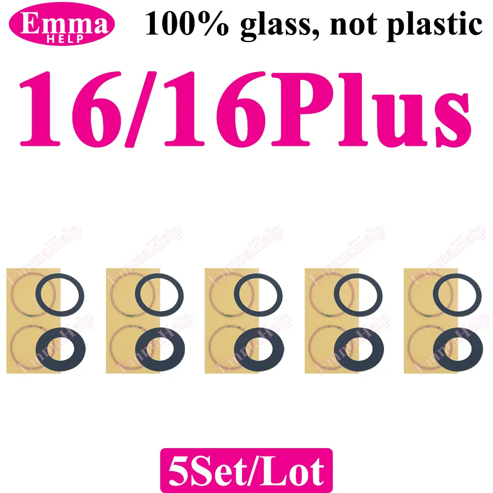 5set Back Camera Glass for iPhone 16 13 11 12 Pro Max 15 14 Plus Rear camera Lens Cover With Sticker Adhesive Repair Spare Part image 4