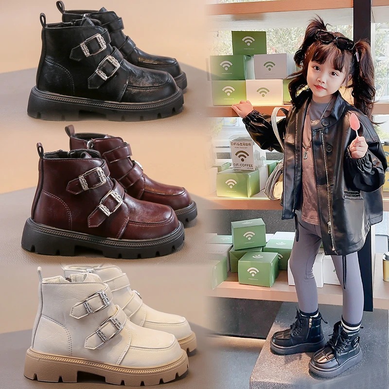 

2025 New Children Short Boots Autumn New Girls Fashion Comfortable Solid Color Versatile Zip Leather Shoes Kids Ankle Boots