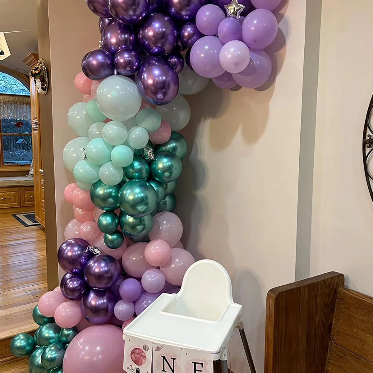 62PCS Purple Green Latex Balloon Wreath Arch Kit Mermaid Theme, Wedding, Birthday Party Decoration