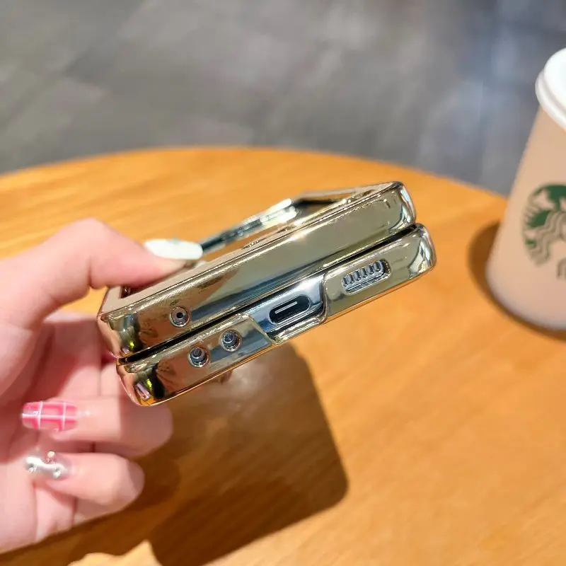 Luxury Leather Electroplated Hard PC Back Cover Case for Samsung Galaxy Z Flip 5 4 3