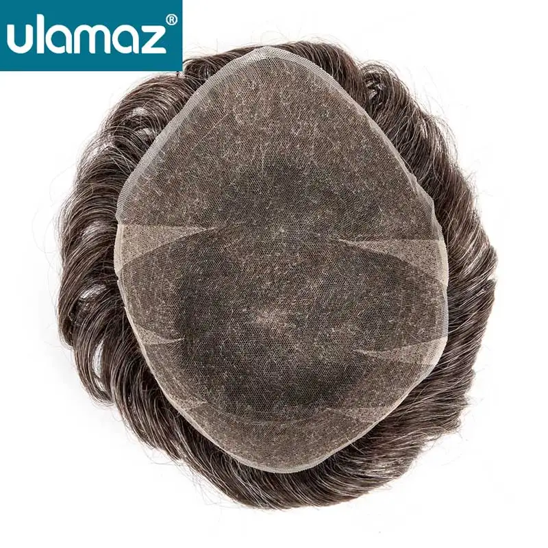 Premier Swiss Lace Toupee Ultra delicato AIR-Lace Protesi per capelli maschili 80% Densità Parrucca da uomo Sistema completo di capelli in pizzo Unità Parrucca da uomo