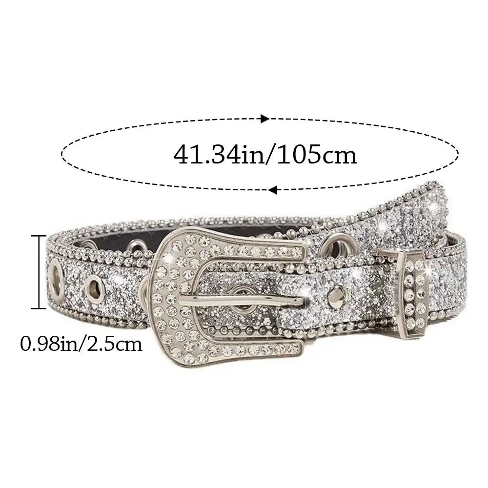 Mode Goth Strass Riemen PU Lederen Band Western Cowboy Tailleband Bling Crystal Y2K Lederen Riem voor Dames Meisjes