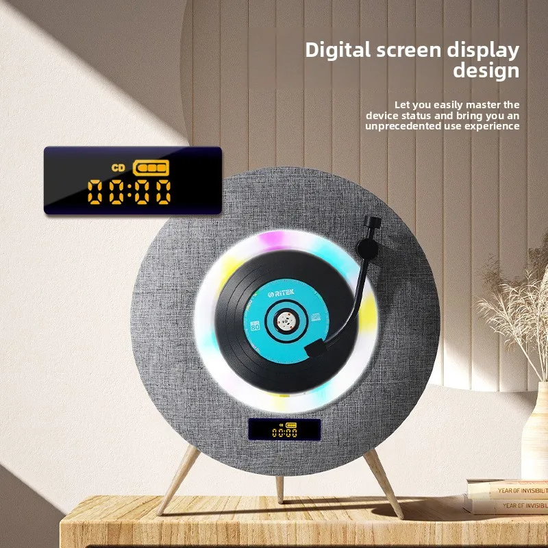 Retro Portable Rechargeable CD Player with Built-In Bluetooth Speaker Mini Home HIFI Player USB & Fiber Optic Audio Supported