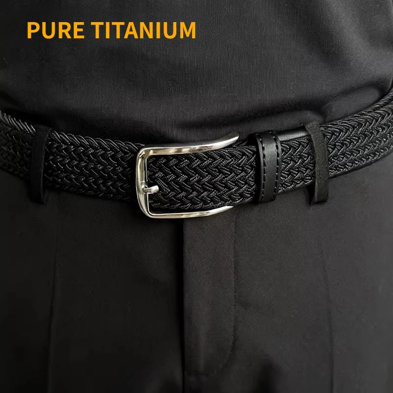 

Fashion Pure Titanium Buckle High-End Pin Buckle Belt Men's Women Stretch Braided Elastic Infinitely Adjustable Golf Pants Belts