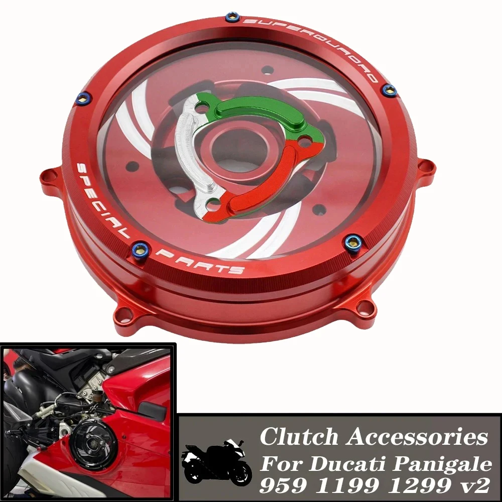 Panigale 959 1199 1299 V2 2020 -2021 Motorcycle Engine Clear Clutch Cover For Ducati Waterproof Protector Guard Aluminum Alloy