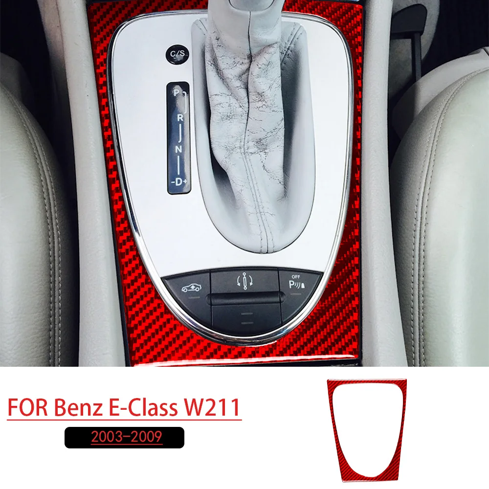 For Benz E-Class W211 2003-2009 Car Gear Outer Shift Frame Red Real Soft Carbon Fiber Interior Accessories Decoration Stickers