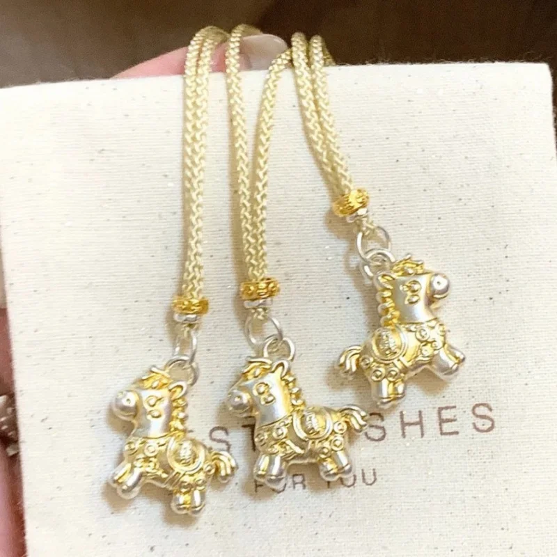 

925 sterling silver cute pet pony animal gilded pendant necklace, personalized fashionable jewelry for men and women, couple gif