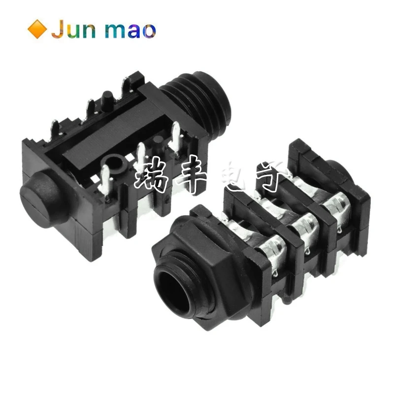 5pcs 6.35-336 dual channel headphone socket with screw 6.5 jack audio microphone interface 6-pin PCB board soldering