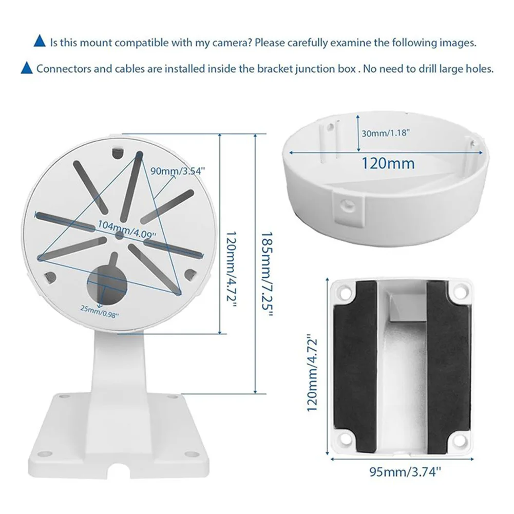 Aluminum L-Shaped Camera Mount Bracket for Dome and PTZ Cameras Indoor Outdoor Wall Mount with Integrated Junction Box