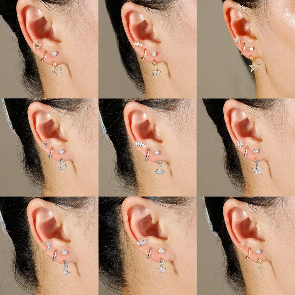 3PCS Stainless Steel Zircon Hoop Earrings Set for Women Tragus Helix Cartilage Earring Conch Rook Daith Lobe Piercing Jewelry