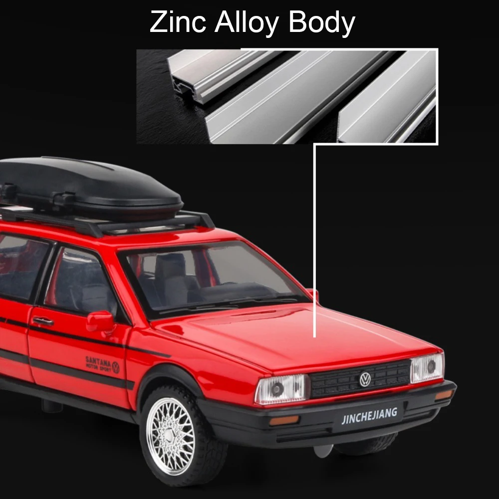 1:32 Scale Santana SAMBA T1 Model Car Toy Alloy Body Rubber Tires Sound Light Pull Back Models Kids Collection Ornaments