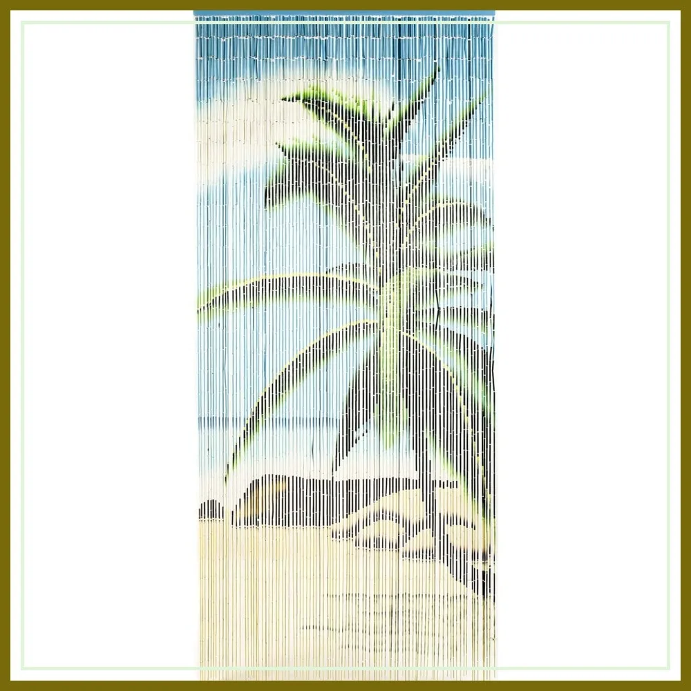Handmade Boho Tropical Palm Tree Beaded Curtain for Doorway, 35.5 x 78 Inches, Room Divider & Wall Hanging for Home