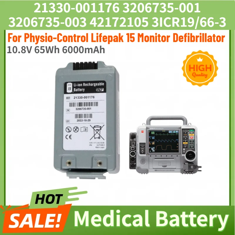 

New 21330-001176 3206735-001 3206735 High Quality Battery 10.8V 6000mAh For Physio-Control Lifepak 15 Monitor Defibrillator